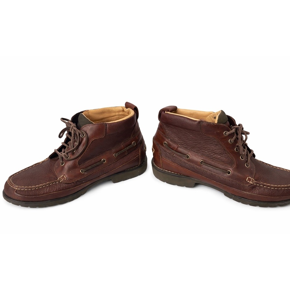 L.L. Bean Men's 14D Brown Leather Moc Toe Boots Discontinued Lug Sole - Picture 3 of 10